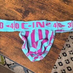 C-IN2 Striped thong in Blue and Pink